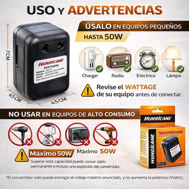 TRANSFORMADOR DE CORRIENTE 220V A 110V AC 50W PARA USO DOMÉSTICO INTERIOR - 4