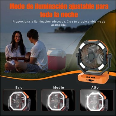 VENTILADOR RECARGABLE PORTÁTIL CAFINI 8” CON LUZ LED, CONTROL REMOTO, POWER BANK Y GIRO AUTOMÁTICO - 4