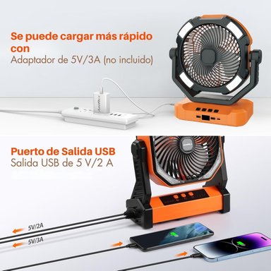 VENTILADOR RECARGABLE PORTÁTIL CAFINI 8” CON LUZ LED, CONTROL REMOTO, POWER BANK Y GIRO AUTOMÁTICO - 5