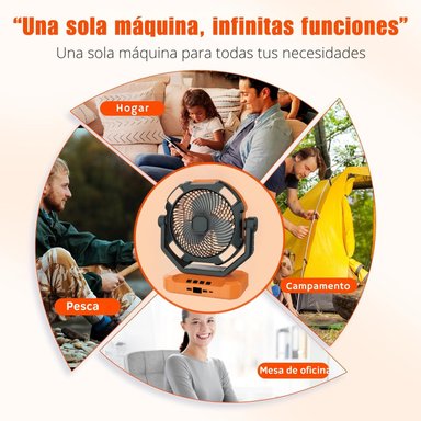 VENTILADOR RECARGABLE PORTÁTIL CAFINI 8” CON LUZ LED, CONTROL REMOTO, POWER BANK Y GIRO AUTOMÁTICO - 6