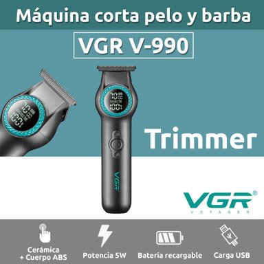 TRIMMER PROFESIONAL RECARGABLE CORTE AL RAS CON LUZ LED 8000RPM PARA BARBA CABELLO - 2