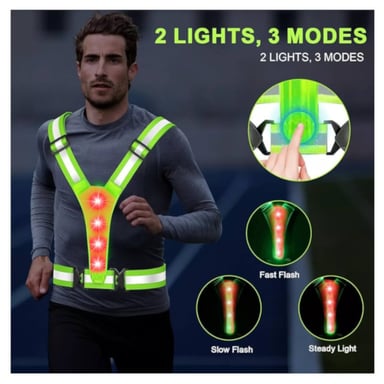 CHALECO AJUSTABLE CINTA REFLECTIVA REFLECTIVO HOMBRE MUJER CICLISMO + PILAS LUCES LED MOTO - 6