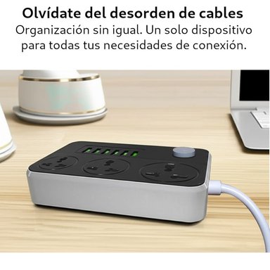 EXTENSION TOMACORRIENTE HUAVI R36 6 USB 3 SOCKET 2MT SMART CHARGUER ESTACION CARGA - 2