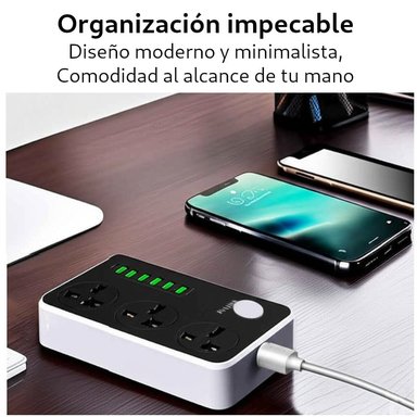 EXTENSION TOMACORRIENTE HUAVI R36 6 USB 3 SOCKET 2MT SMART CHARGUER ESTACION CARGA - 4