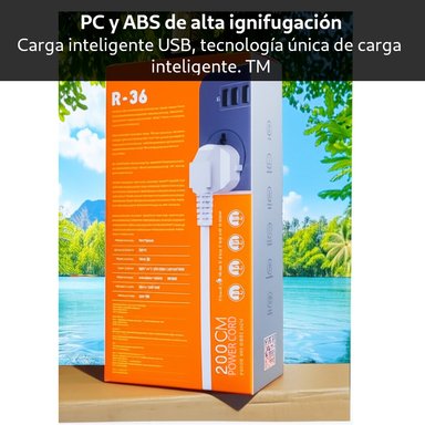 EXTENSION TOMACORRIENTE HUAVI R36 6 USB 3 SOCKET 2MT SMART CHARGUER ESTACION CARGA - 5
