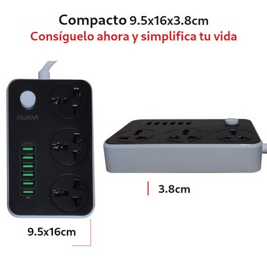 EXTENSION TOMACORRIENTE HUAVI R36 6 USB 3 SOCKET 2MT SMART CHARGUER ESTACION CARGA - 6