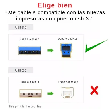 CABLE IMPRESORA USB 3.0 AZUL HP 6701DN EPSON T2170 F570 XEROX - 3