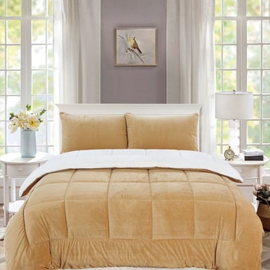 SET EDREDÓN CARNERO PIEL DE ANGEL 2 PLZ BEIGE - 1
