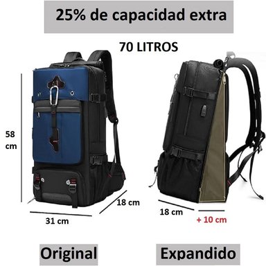 MOCHILA TREKKING MINGLU 2070 EXPANDIBLE CONVERTIBLE USB ZAPATERA PORTALAPTOP 17 VIAJES - 4