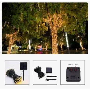 3 LUCES NAVIDEÑAS DECORATIVAS COLOR AMBAR CON PANEL SOLAR 10MTS - 3