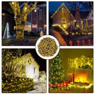 3 LUCES NAVIDEÑAS DECORATIVAS COLOR AMBAR CON PANEL SOLAR 10MTS - 5