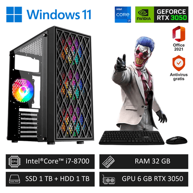 COMPUTADORA PC GAMER INTEL CORE I7 32GB RAM 1TB SSD + 1TB HDD RTX 3050 6GB - 1