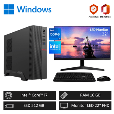 COMPUTADORA PC INTEL CORE I7 3.80GHZ 16GB RAM - SSD 512GB + MONITOR 22' FHD - 1