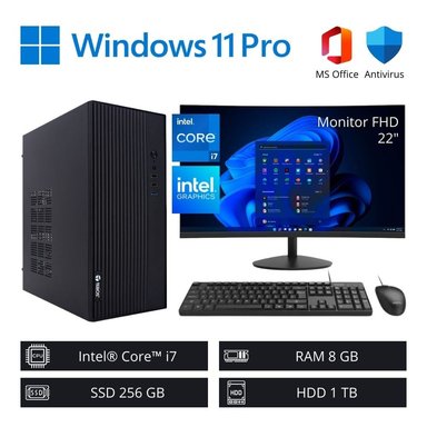 Computadora PC Intel Core i7 3,80 GHz 8GB RAM 256GB SSD 1TB HDD + Monitor 22" FHD - 1
