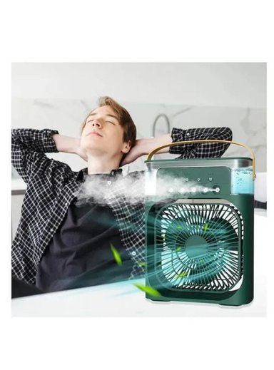 VENTILADOR ENFRIADOR HUMIDIFICADOR 3 EN 1 CON LUZ LED RGB TEMPORIZADOR VERDE - 2