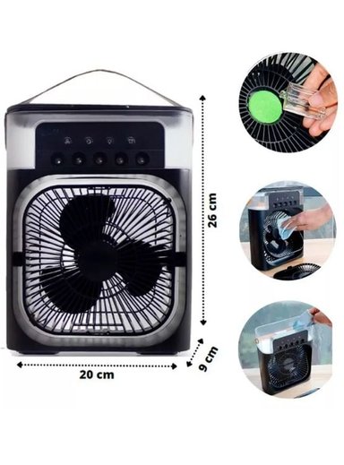 VENTILADOR ENFRIADOR HUMIDIFICADOR 3 EN 1 CON LUZ LED RGB TEMPORIZADOR NEGRO - 2