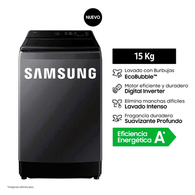 LAVADORA SAMSUNG 15 KG ECOBUBBLE CARGA SUPERIOR GRIS GRAFITO WA40F15E4CPE - 1
