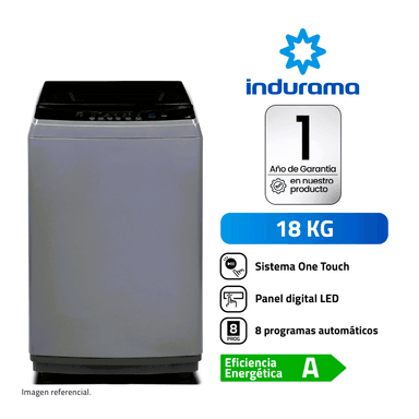 LAVADORA INDURAMA AUTOMÁTICA 18 KILOS CARGA SUPERIOR GRIS PANEL DIGITAL LRI-18DGR (NUEVO) - 1