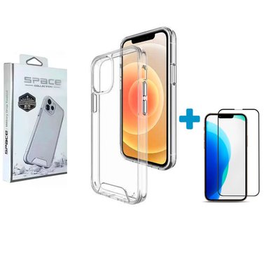 CASE SPACE PARA IPHONE 12 TRANSPARENTE + VIDIRO TEMPLADO - 1