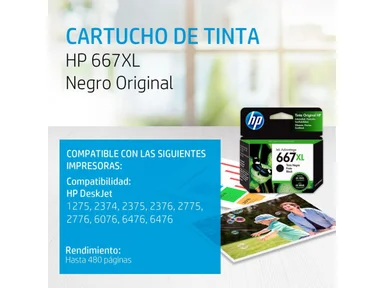 CARTUCHO DE TINTA HP 667XL BLACK (3YM81AL) 1275/2374/2375/2376/2775/2776 - 2