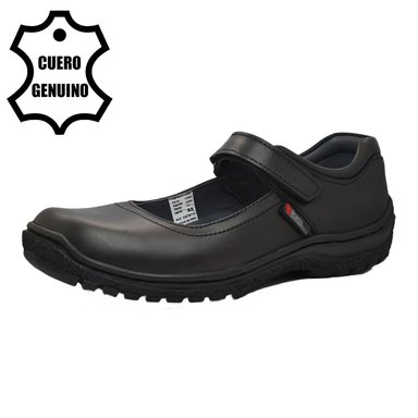 ZAPATO ESCOLAR PARA NIÑA BRUNO SEBASTIAN DE CUERO NEGRO MARY JANE VELCRO - 1