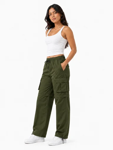 PANTALÓN CARGO MUJER CONVERTIBLE TELA MOJADA URBANO VERDE MILITAR - 6