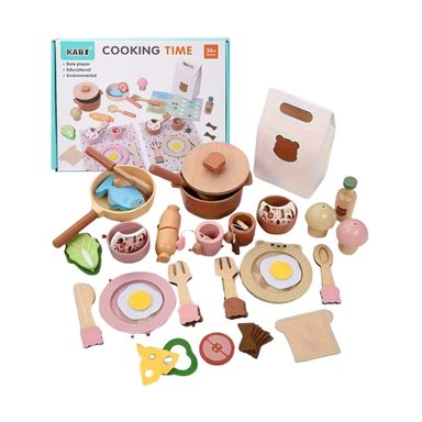 SET PREMIUM DE COCINA Y COMIDA DE MADERA 32 PIEZAS OSITO PARA NIÑOS - 1