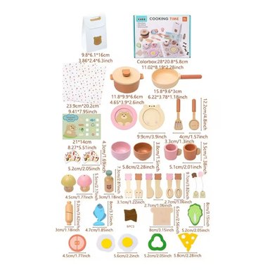 SET PREMIUM DE COCINA Y COMIDA DE MADERA 32 PIEZAS OSITO PARA NIÑOS - 4