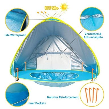 CARPA CON MINI PISCINA CELESTE UV UPF 50+ PARA BEBÉ NIÑO - 2