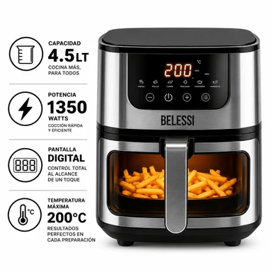 AIRFRYER BELESSI CON PANTALLA DIGITAL, CAPACIDAD DE 4.5LT Y VENTANA DE VISUALIZACIÓN CON LUZ. - 1
