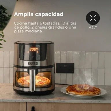 AIRFRYER BELESSI CON PANTALLA DIGITAL, CAPACIDAD DE 4.5LT Y VENTANA DE VISUALIZACIÓN CON LUZ. - 2