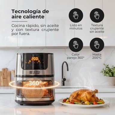 AIRFRYER BELESSI CON PANTALLA DIGITAL, CAPACIDAD DE 4.5LT Y VENTANA DE VISUALIZACIÓN CON LUZ. - 5