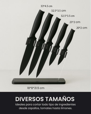 SET DE CUCHILLOS X5 CON MANGO SOFT TOUCH + ORGANIZADOR ACRÍLICO - 4