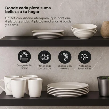 VAJILLA X16 PIEZAS DE PORCELANA CON TEXTURA - 3