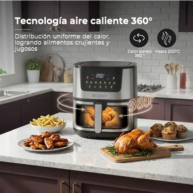 FREIDORA DE AIRE BELESSI CON PANTALLA DIGITAL, CAPACIDAD DE 8LT Y VENTANA DE VISUALIZACIÓN CON LUZ - 4