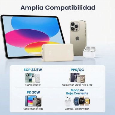 POWER BANK UGREEN 20,000 MAH 22.5W BEIGE CON CABLE USB-C - 10