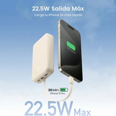POWER BANK UGREEN 20,000 MAH 22.5W BEIGE CON CABLE USB-C - 9