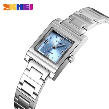 RELOJ SKMEI 1388 PLATEADO AZUL CORREA ACERO PARA MUJER - 1