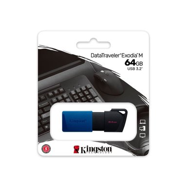 UNIDAD FLASH KINGSTON DATATRAVELER EXODIA M 64GB USB 3.2 TIPO A - NEGRO Y AZUL, ALTA VELOCIDAD - 1