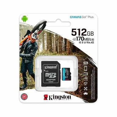 TARJETA DE MEMORIA KINGSTON CANVAS GO! PLUS 512GB MICROSDXC CON ADAPTADOR SD PARA ALTA VELOCIDAD - 1