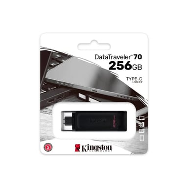 MEMORIA FLASH USB-C KINGSTON DATATRAVELER 70, 256GB, VELOCIDAD 3.2 GEN 1, IDEAL PARA ALMACENAMIENTO RÁPIDO - 1