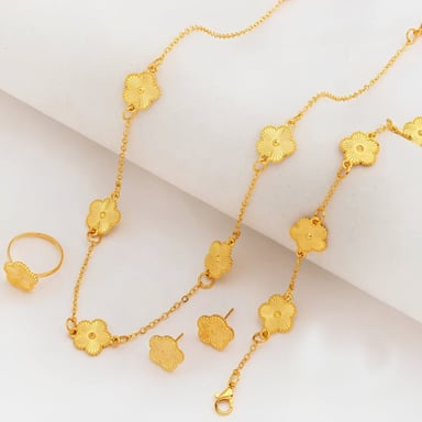 SET COLLAR ARETES PULSERA Y ANILLO TREBOL DISEÑO UNICO ACERO - 1
