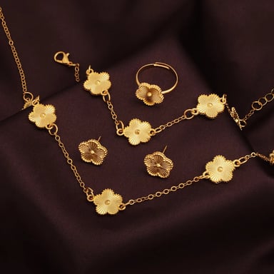 SET COLLAR ARETES PULSERA Y ANILLO TREBOL DISEÑO UNICO ACERO - 2