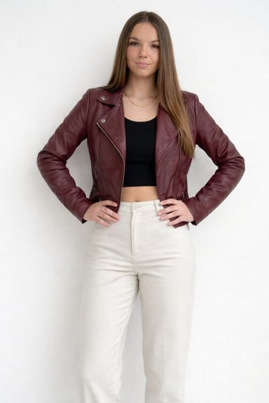 CASACA EN TENDENCIA VINO BIKER DE MUJER - 3