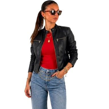 CASACA CUELLO CHINO NEGRO CUERINA OTOÑO MUJER - 1
