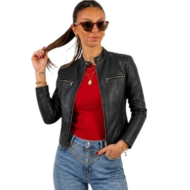 CASACA CUELLO CHINO NEGRO CUERINA OTOÑO MUJER - 2