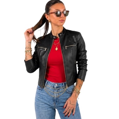 CASACA CUELLO CHINO NEGRO CUERINA OTOÑO MUJER - 3