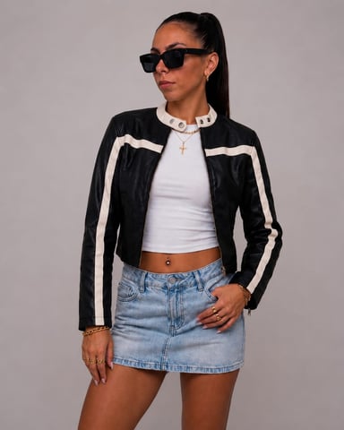 CASACA URBANA CUELLO CHINO CUERINA DE MUJER - 1
