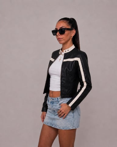 CASACA URBANA CUELLO CHINO CUERINA DE MUJER - 4