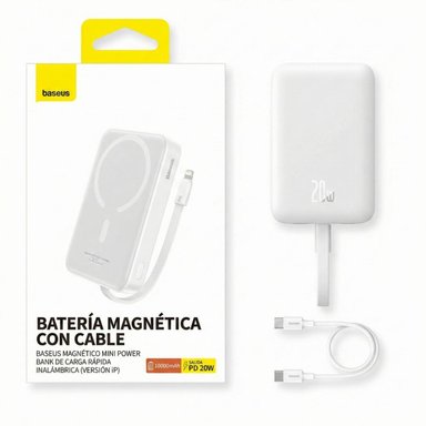 CARGADOR INALAMBRICO MAGNETICO MINI BASEUS POWERBANK 10000 MAH 20 W CARGA RAPIDA CABLE TIPO C - 6